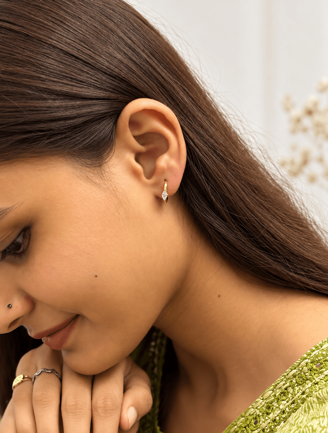 White Stone Mini Bali Earrings, photo 2